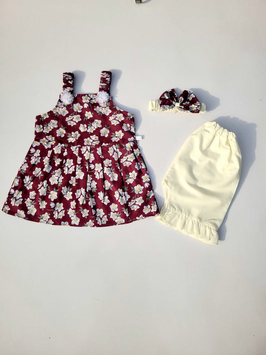 2PC Summer Soft Cotton Frock with Short - Maroon colour