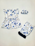 2PC Summer Soft Cotton Frock with Shorts & Band  - blue floral