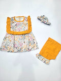 2PC Summer Soft Cotton Frock with Shorts & Band  - Yellow Frill
