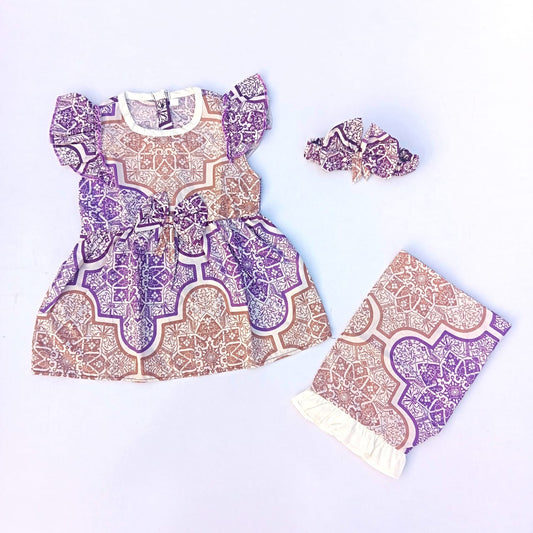 2PC Summer Soft Cotton Frock with Shorts & Band  - mix prints