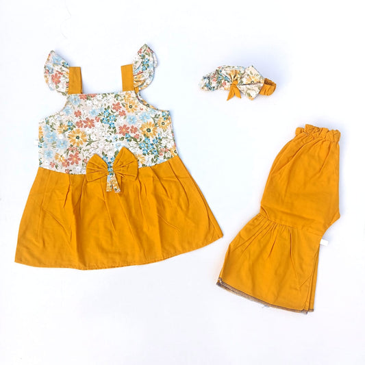 2PC Summer Cotton Frock with Trouser  yellow  combination