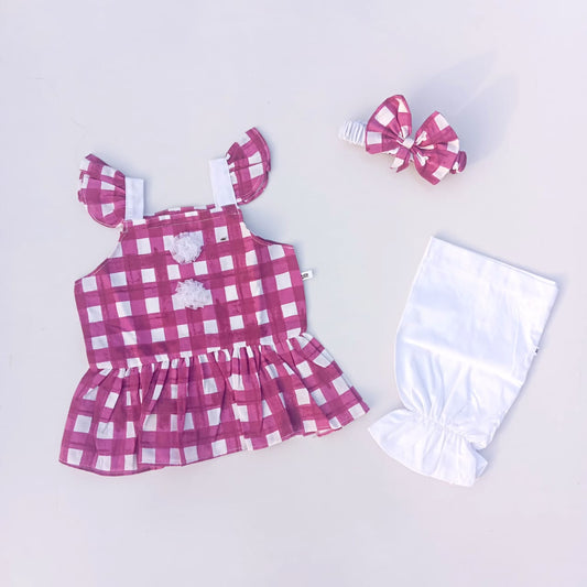 2PC Summer Cotton Frock with Trouser  Check Print