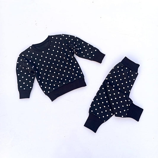 Winter Stuff Fleec Track Suit for Boys & Girls Black Polka Dott