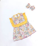 2PC Summer Soft Cotton Frock with Shorts & Band  - Yellow Frill