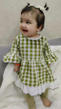 Winter Cotton Frock with Band Green check