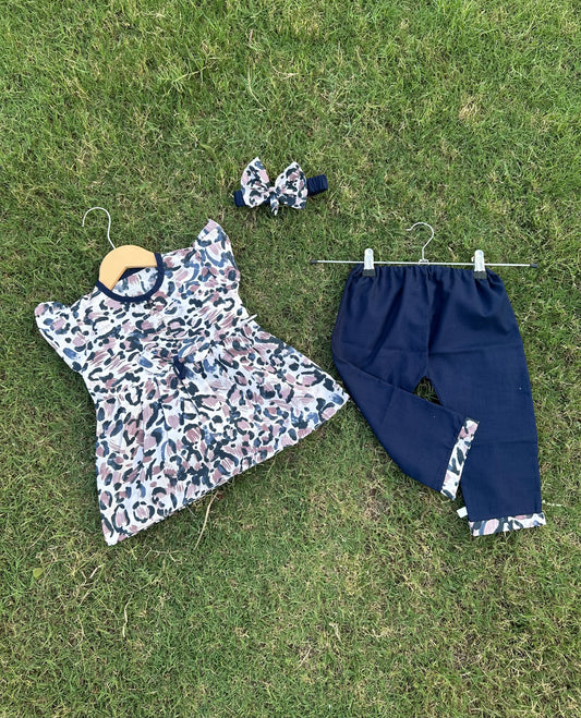 2PC Summer Soft Cotton Frock with Trouser-cheetah print