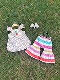 2PC Summer Soft Cotton Frock with Trouser - Rainbow