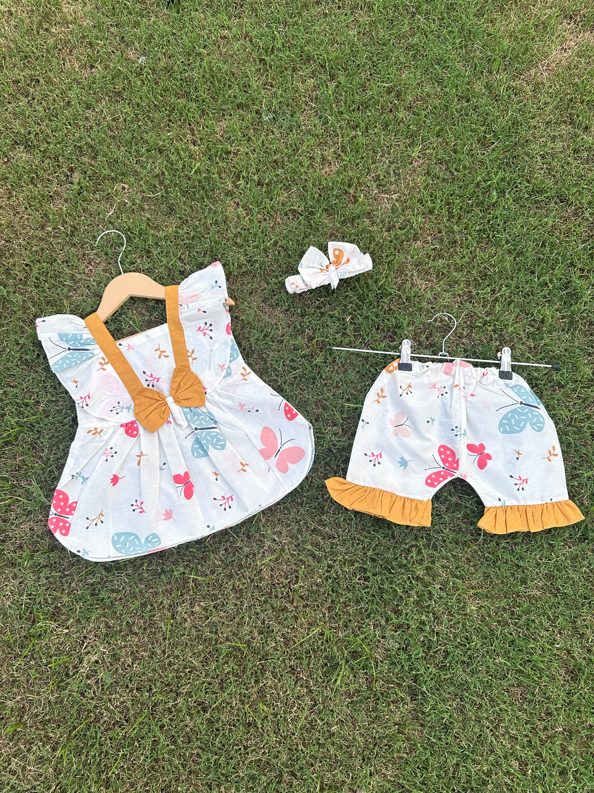2PC Summer Soft Cotton Frock with Short - butterfly print