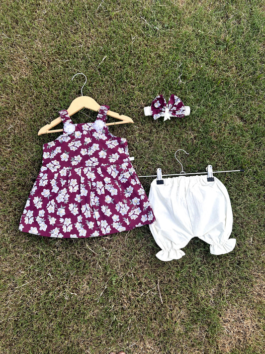 2PC Summer Soft Cotton Frock with Short - Maroon colour