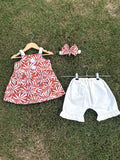 2PC Summer Soft Cotton Frock with Short - white leaves
