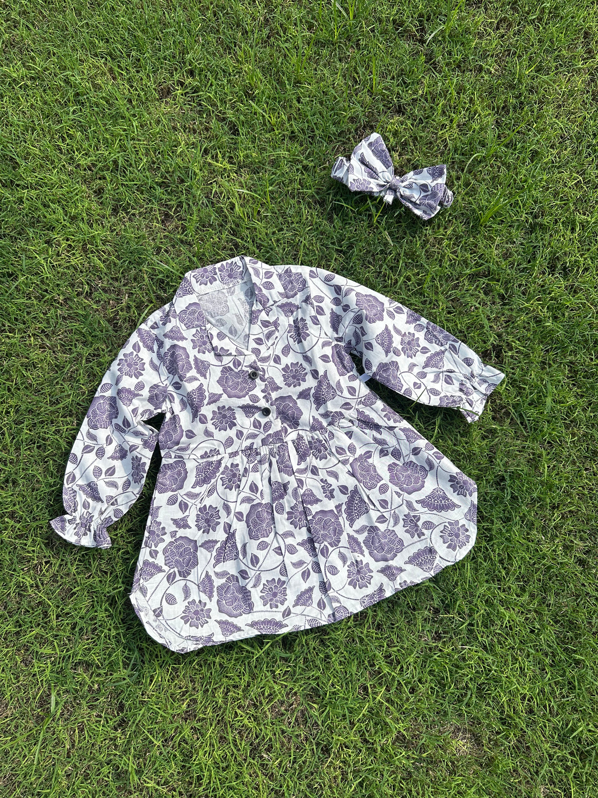 Winter Cotton Frock with Band purple floral