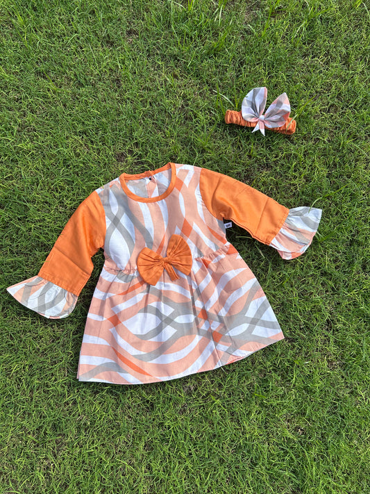 Winter Cotton Frock with Band Orange lining print