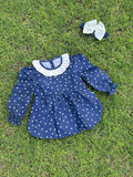 Winter Cotton Frock with Band blue star