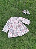 Winter Cotton Frock with Band Pink floral