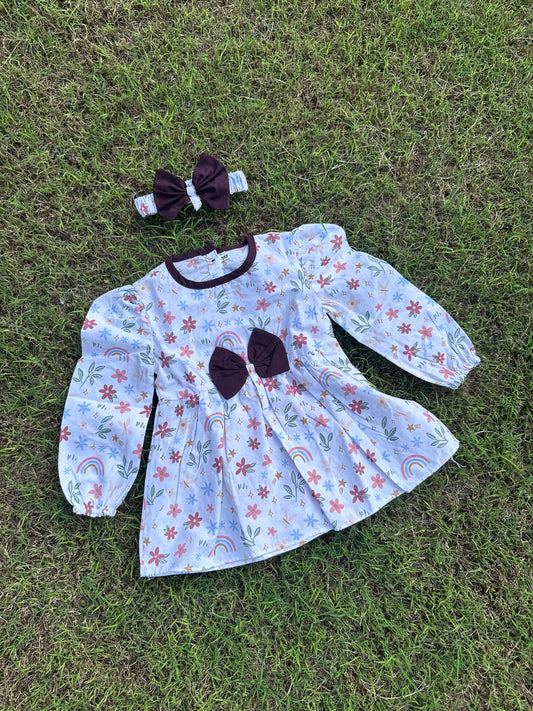 Winter Cotton Frock with Band maroon floral