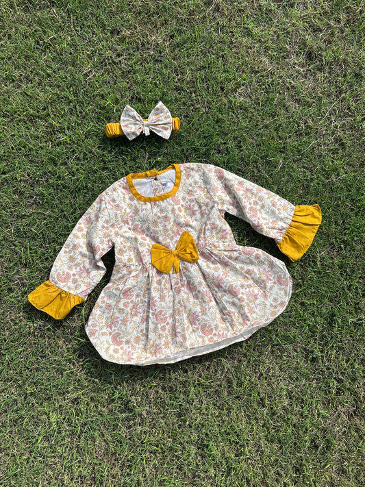 Winter Cotton Frock with Band Multicolor flower Boti