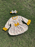 Winter Cotton Frock with Band Multicolor flower Boti