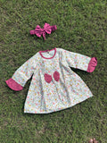 Winter Cotton Frock with Band Multicolor Flowers