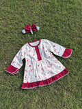 Winter Cotton Frock with Band red floral