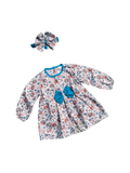 Winter Cotton Frock with Band Blue flower Boti