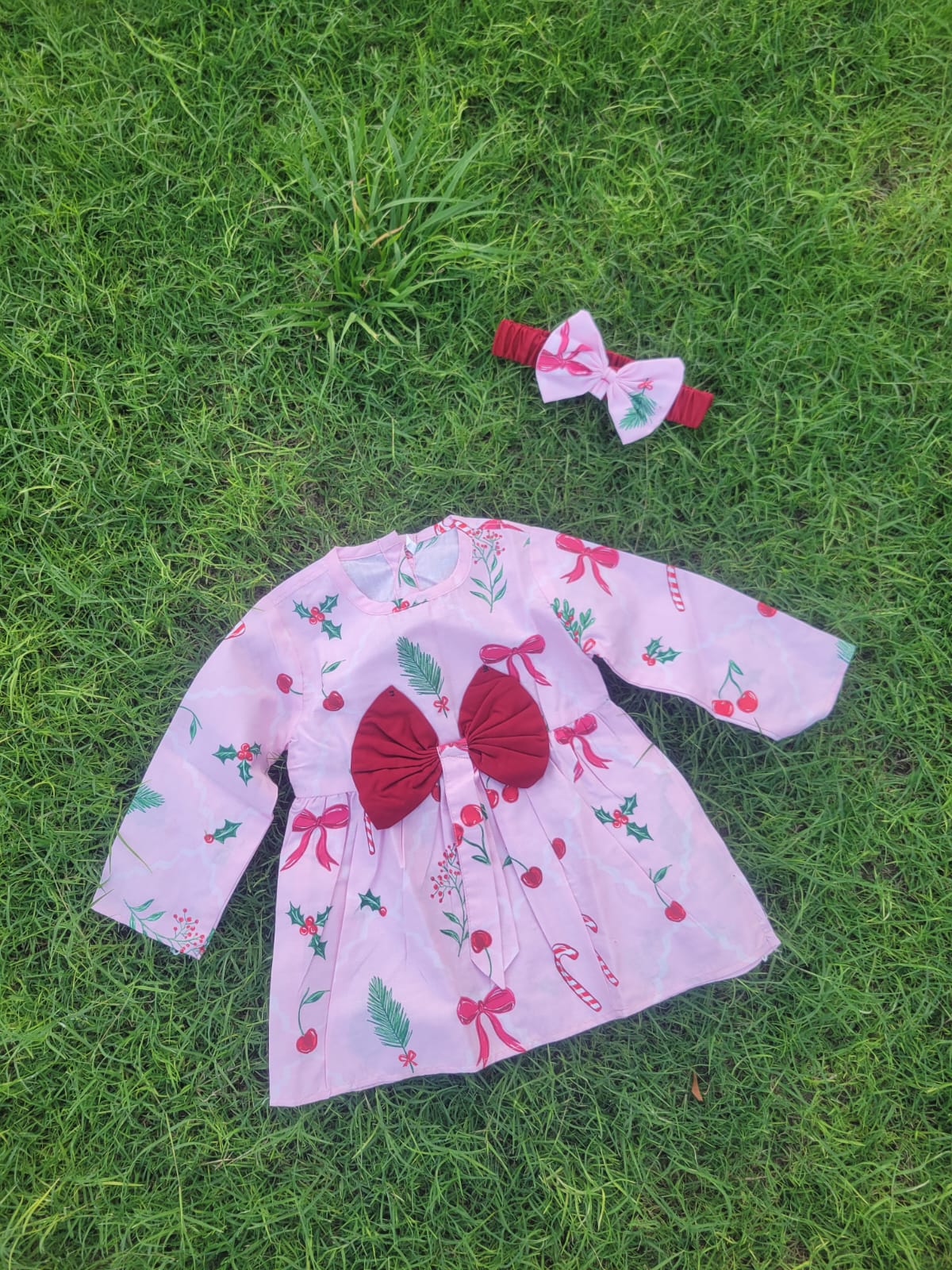 Winter Cotton Frock with Band Bow Style