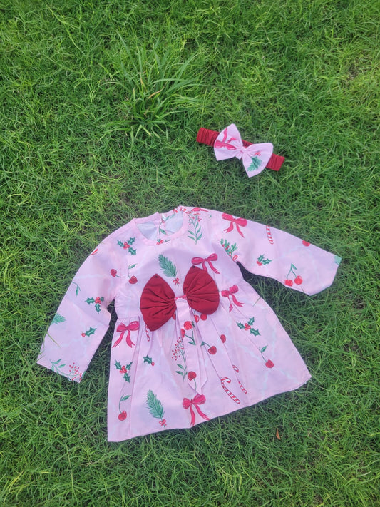 Winter Cotton Frock with Band Bow Style