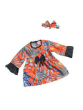 Winter Cotton Frock with Band Orange floral