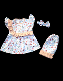 2PC Summer Soft Cotton Frock with Shorts & Band  - white Booti