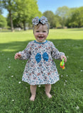 Winter Cotton Frock with Band Blue flower Boti