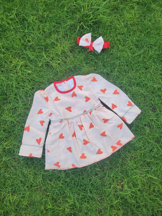 Winter Cotton Frock with Band Red Heart