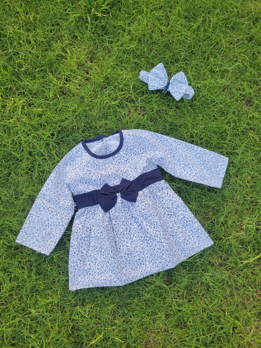 Winter Cotton Frock with Band blue Print Boti