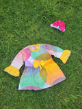 Winter Cotton Frock with Band Yellow Bazo Frill
