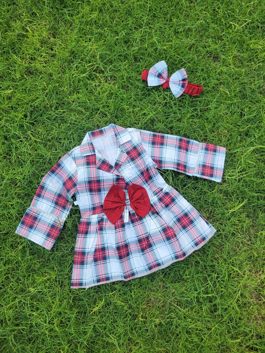 Winter Cotton Frock with Band red check collar style