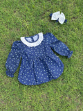 Winter Cotton Frock with Band blue star