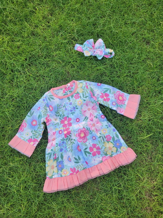 Winter Cotton Frock with Band Pink Frill